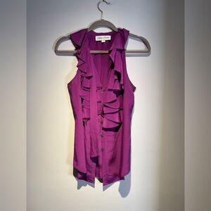 Gorgeous Purple Silk Ruffled Sleeveless Blouse